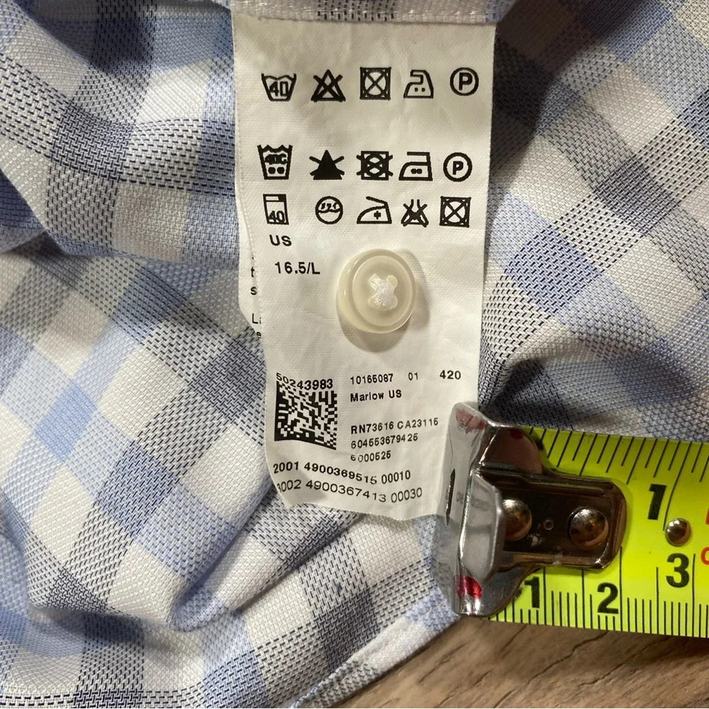 Hugo Boss Men's Dress Shirt Checkered Long Sleeve 16 1/2 34/35 Sharp Fit Blue - Picture 12 of 16